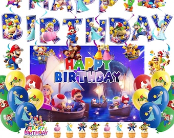 Cosmic Plumber Birthday Decor Set, Gamer Boy Party Supplies, Video Game Backdrop And Balloon Garland Kit, Retro Arcade Game Party Favors