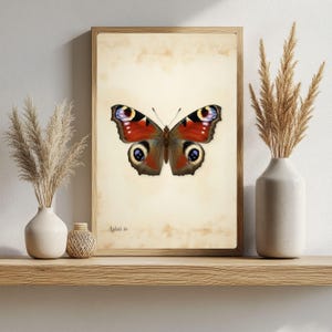 Póster de mariposa | Ilustración de entomología vintage | Arte de pared imprimible | Decoración cottagecore | Póster naturalista