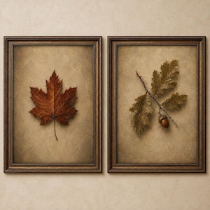 Autumn Botanical Specimen Prints: Set of 2 Vintage Fall Wall Art