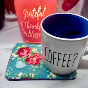 Floral green rose Mug Cup Coaster fabric Coaster makes a great gift