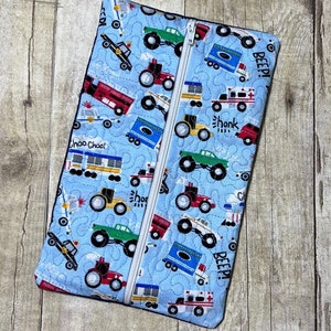 Car Truck Vehicle Quilted Large Zipper Case perfect for diaper wipes and pencils