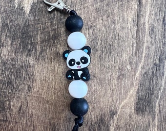 Panda bear silicone bead keychain