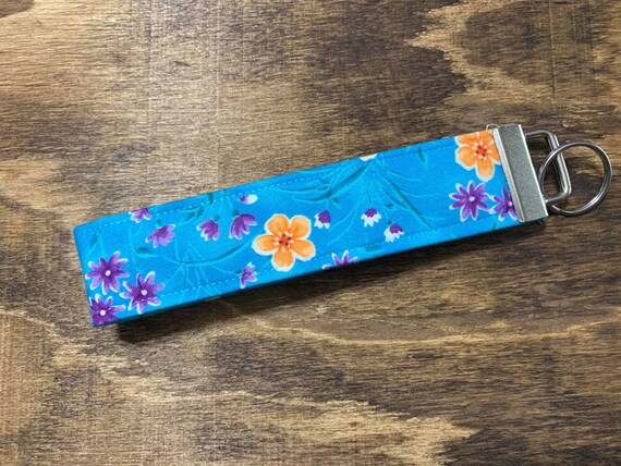 Tropical Flower Fabric Wristlet Key Chain/ Key Fob
