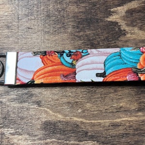 Fall Pumpkin Fabric wristlet Key Chain/ Key Fob