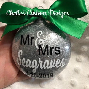 MR and MRS personalized shatterproof round 3 inch Christmas ornament