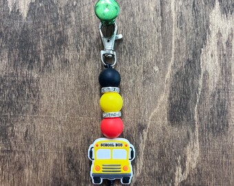 School Bus silicone bead keychain