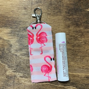 Flamingo Chap Stick holder clip to key chain or purse you choose color. GREAT gift