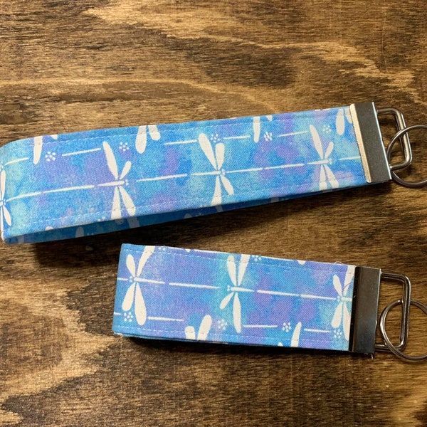 Blue Dragonfly Fabric wristlet Key Chain/ Key Fob