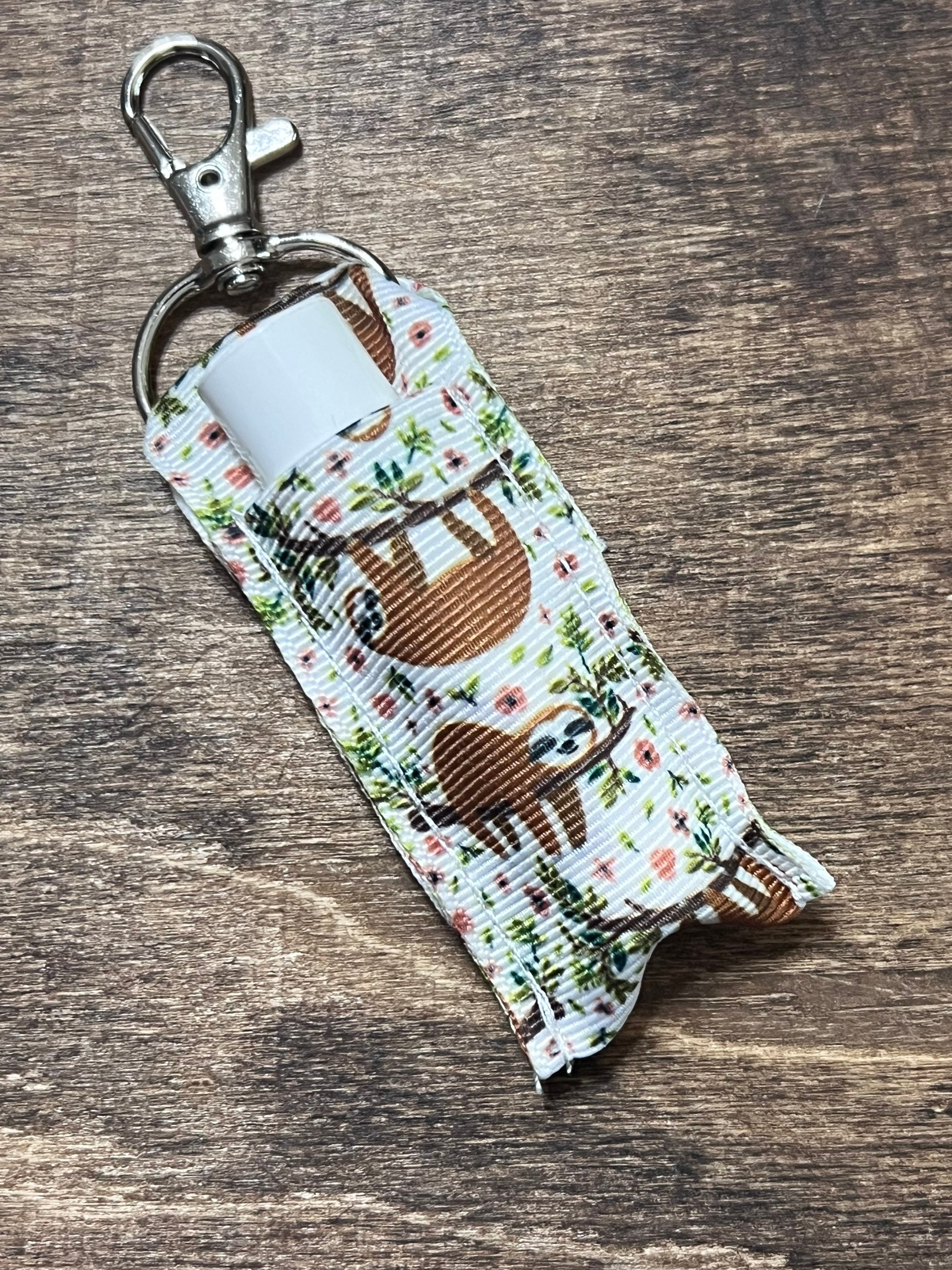 Floral Sloths Key Fob Wristlet Fabric Key Holder Keychain 