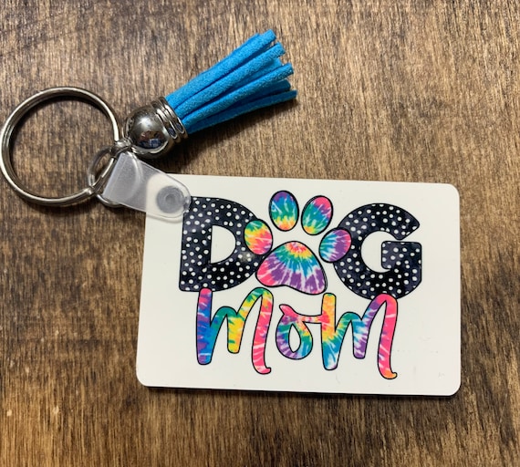 Mom of Dogs Tie Dye rectangle sublimation key chain