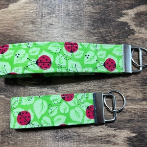 Ladybug Green Fabric Key Chain or Key Fob