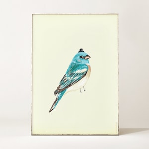Cartel AZUL BIRD Ilustración / dibujo de aves / arte de pájaros animales / decoración de pared de colores / ilustrado / birdies impresión de arte imagen 1