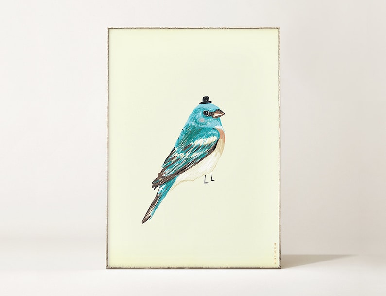 Cartel AZUL BIRD Ilustración / dibujo de aves / arte de pájaros animales / decoración de pared de colores / ilustrado / birdies impresión de arte imagen 1
