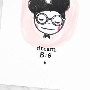 Poster Mouse Illustration DREAM BIG MOUSE / wall decoration / kidsroom / bedroom / kids art print / watercolor hand drawing / pink black image 2