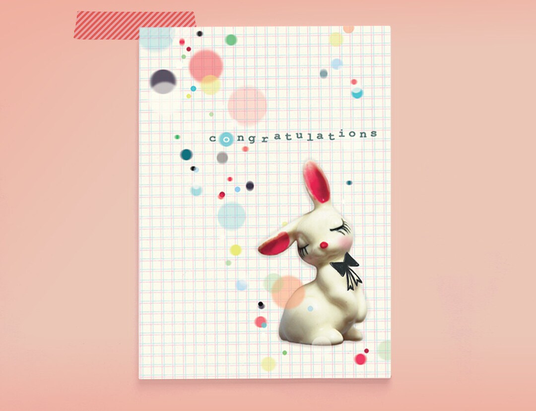 Congratulations Rabbit Postcard Bunny Illustration CONFETTI BUNNY Congratulations / Confetti ...