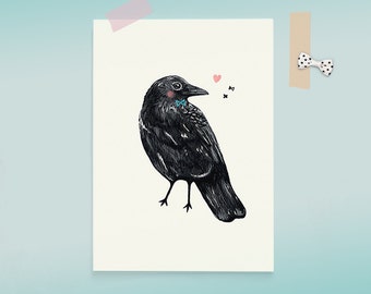 Postcard CROW BIRDIE / bird illustration / crow drawing / animal artwork / art card / just because / with love