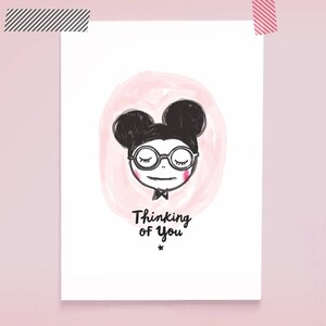 Postkarte Maus THINKING VON Ihnen / Aquarell Tinte Illustration / handgezeichnete Maus / Handlettering / nur weil Karte