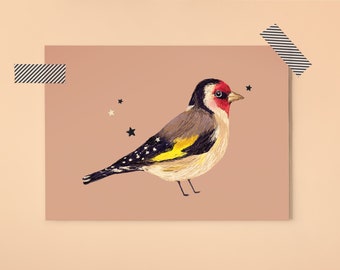 Postcard GOLDFINCH BIRD Illustration / bird drawing / animal artwork / just because / art card / birdies illustration