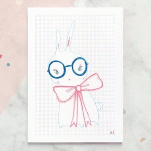 Poster Bow Bunny BOWIE Illustration / rabbit illustration / bunny with bow / kidsroom art poster / wall decoration / art print