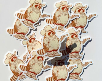 Cowboy Raccoon Vinyl Sticker, Western Decal, Laptop, Water Bottle, Junk Journal