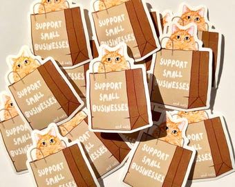 Cat In A Bag Vinyl Sticker Decal, Support Small Businesses, Laptop, Water Bottle, Junk Journal