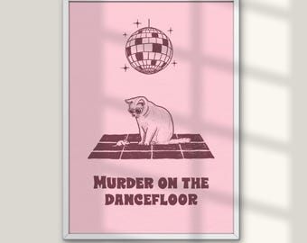 Cat and Mouse Wall Art Print, Murder On The Dancefloor Poster, Disco Ball
