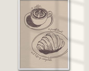 Coffee Croissant Wall Art Print, Sweet Treat Poster