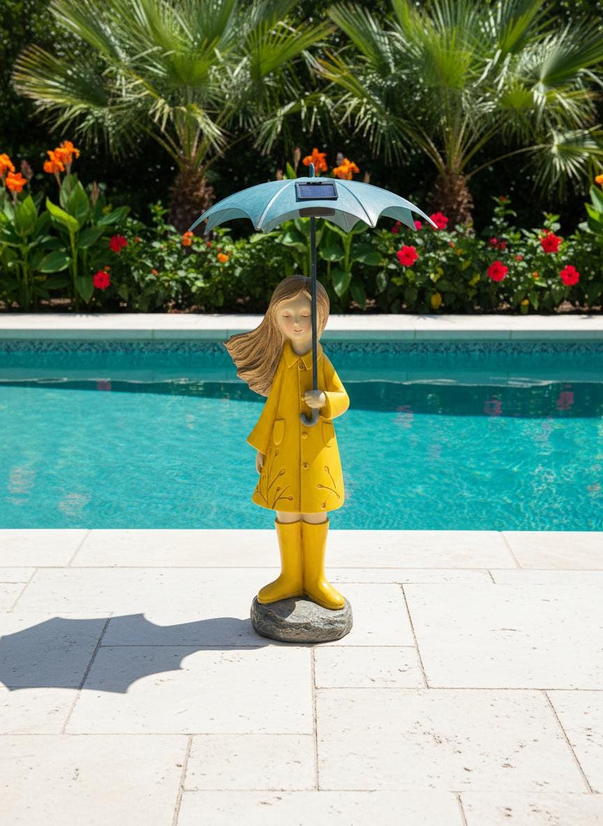 Martha Stewart Solar Garden Statue – Girl Yellow Raincoat LED