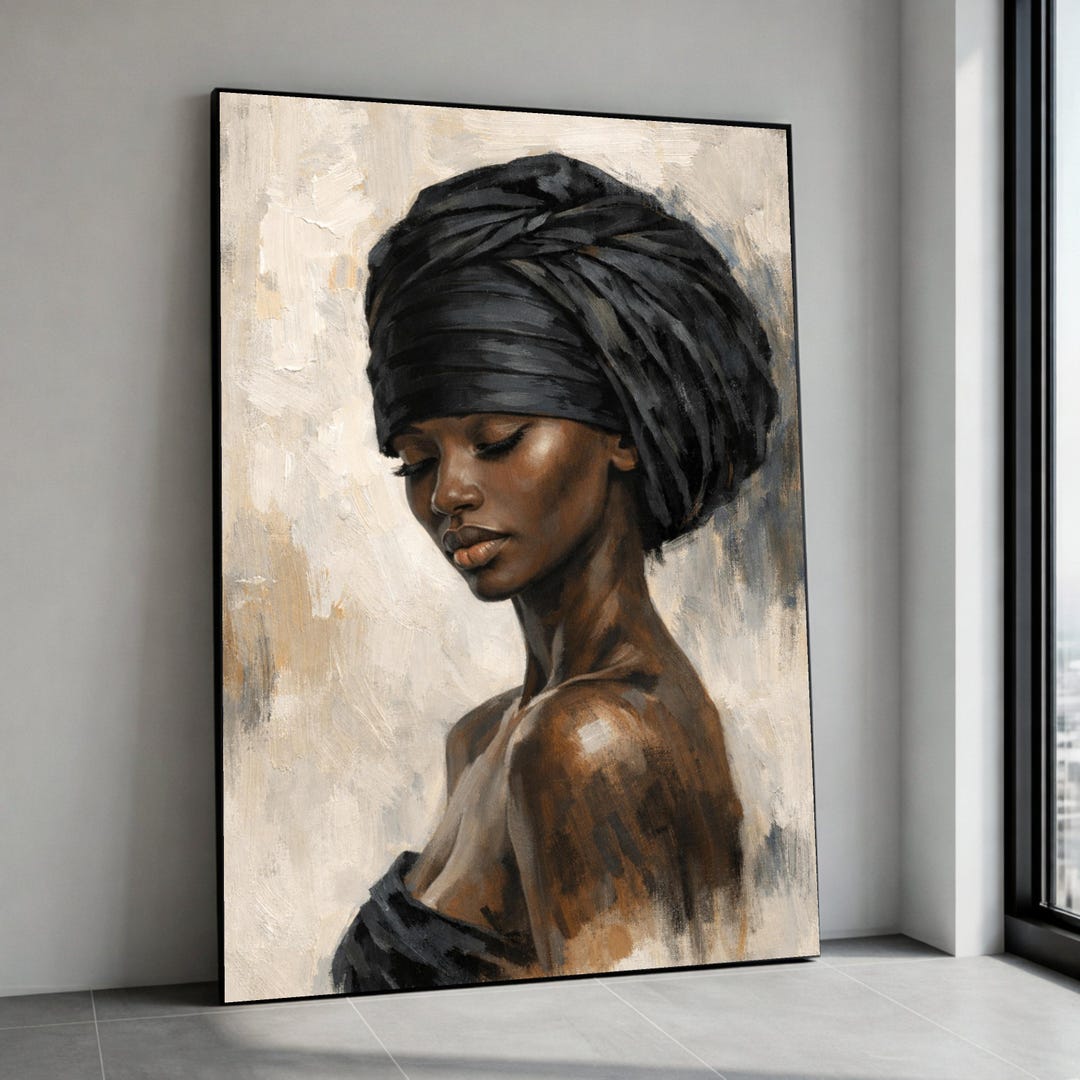 Elegant Black Woman Portrait Canvas, African Beauty Wall Art, Modern ...