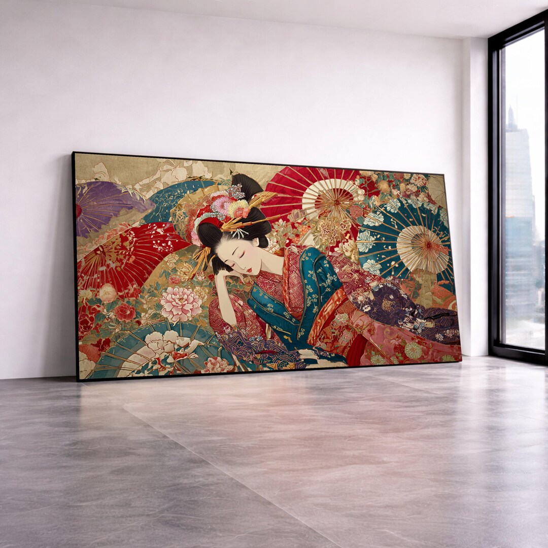 Elegant Sleeping Geisha Canvas Wall Art, Japanese Traditional Kimono ...
