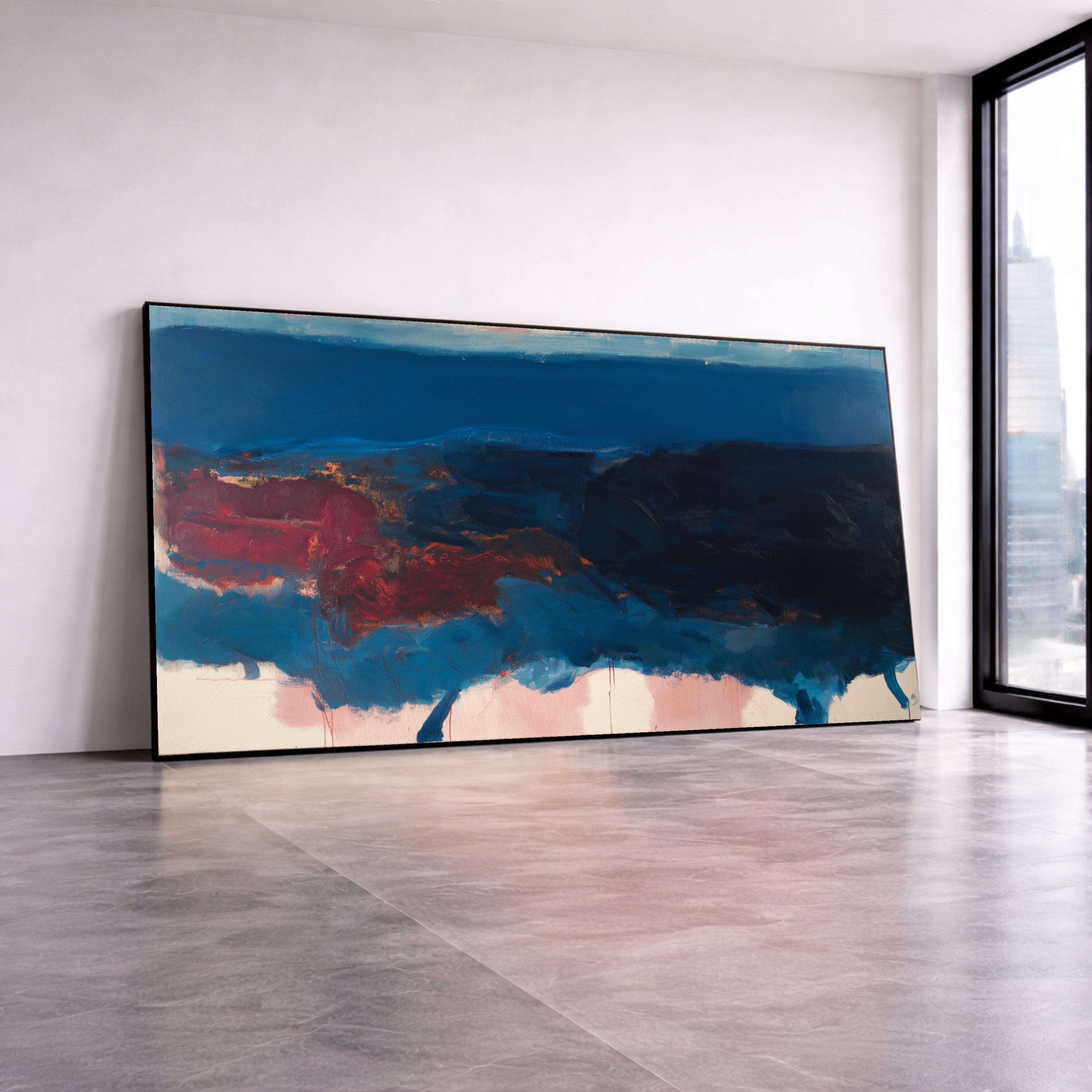 Abstract Blue and Red Landscape Canvas, Modern Expressionism Wall Art ...