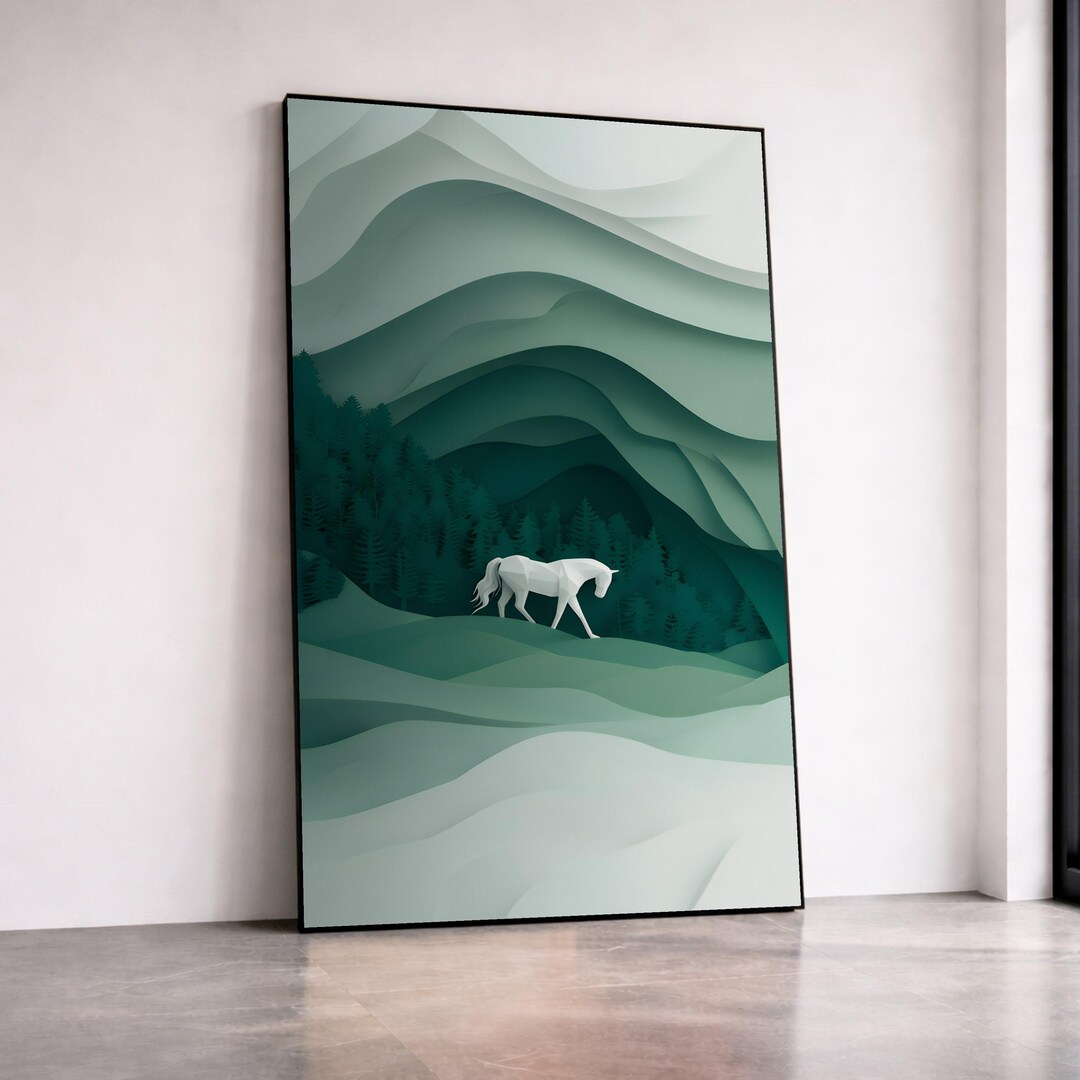 White Horse Misty Forest Landscape Canvas Print, Serene Nature Wall Art ...