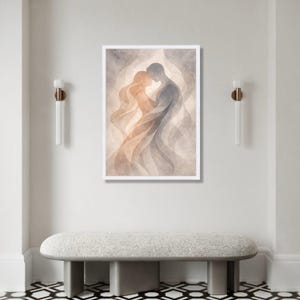 Romantic Silhouette Couple Canvas, Abstract Love Art, Intimate Embrace Wall Decor, Modern Relationship Painting, Soft Canvas Print Art image 2