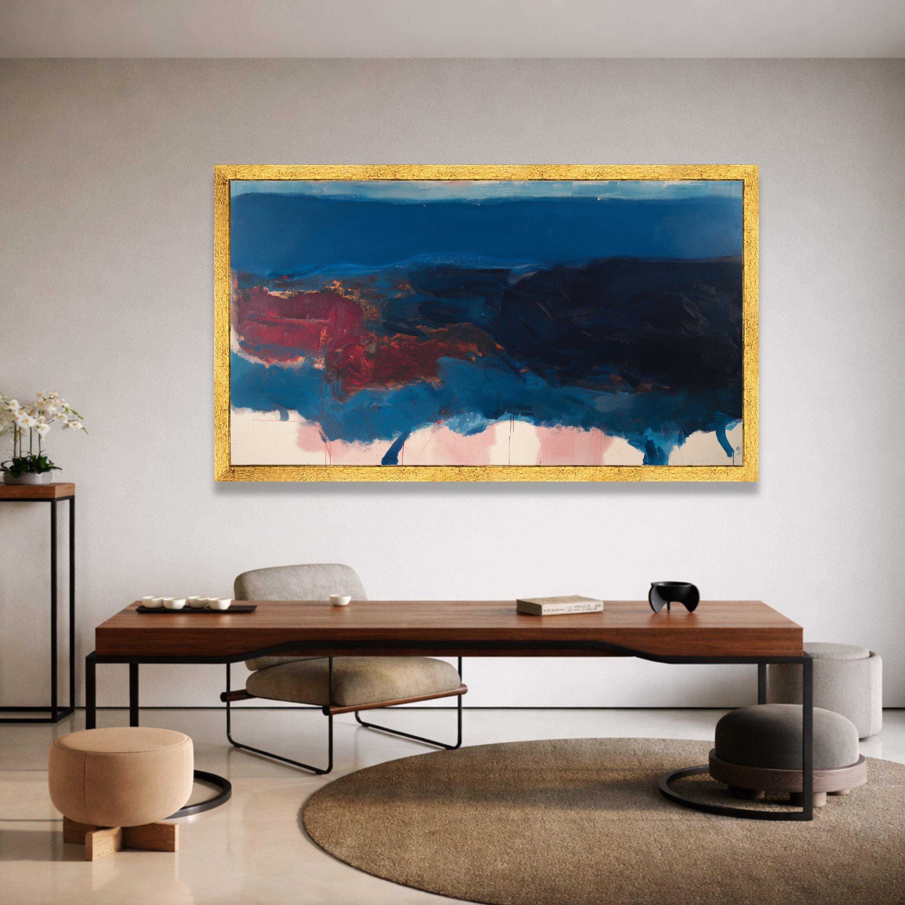 Abstract Blue and Red Landscape Canvas, Modern Expressionism Wall Art ...