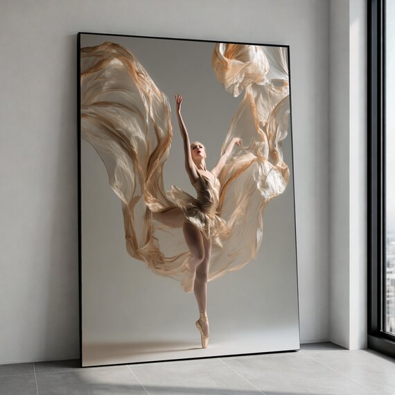 Ballerina Dance Canvas Print, Flowing Fabric Wall Art, Elegant Movement Decoration