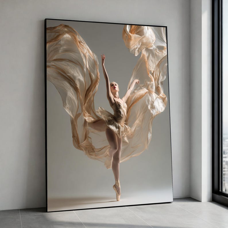 Ballerina Dance Canvas Print, Flowing Fabric Wall Art, Elegant Movement Decoration image 1