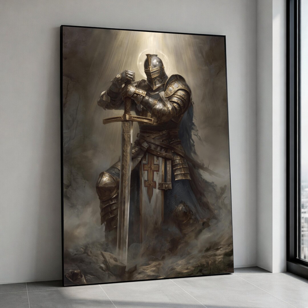 Medieval Knight Prayer Warrior Canvas Art, Gothic Fantasy Armor Print ...