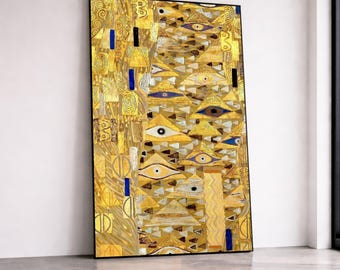 Golden Abstract Eyes Canvas Print, Geometric Tribal Wall Art, Modern Decorative Home Decor