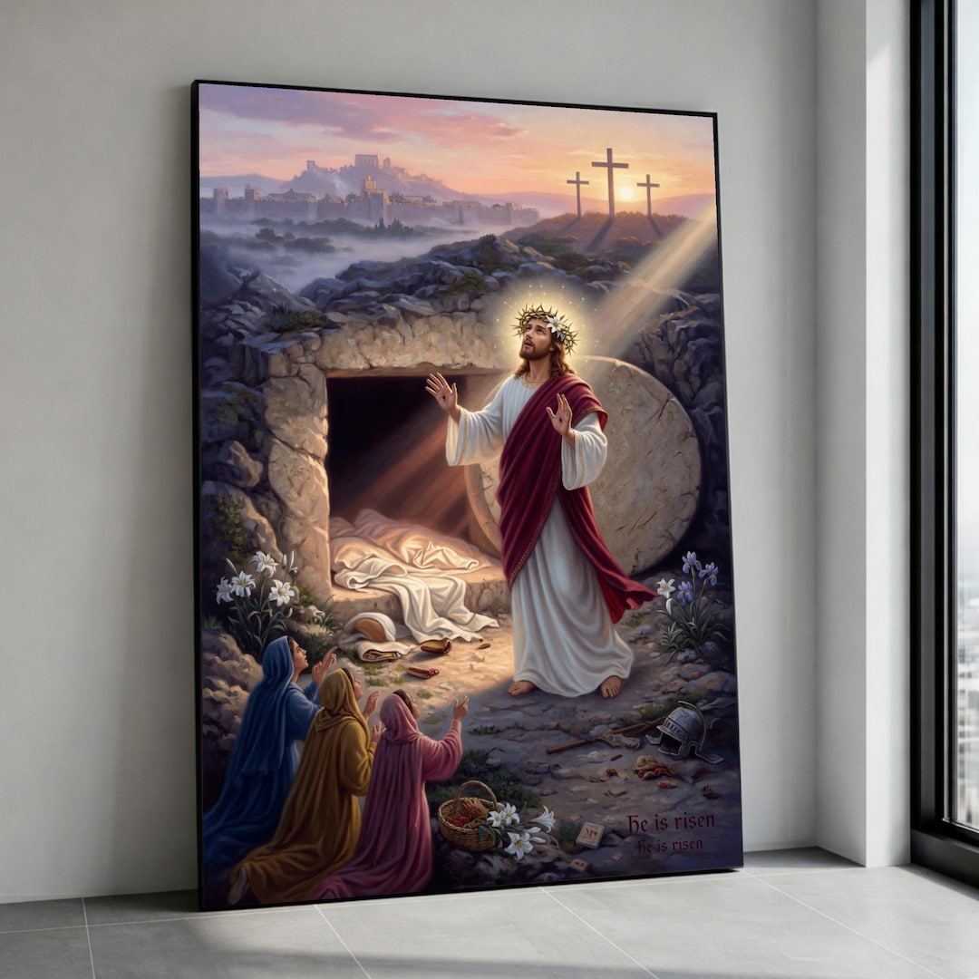 He is Risen Canvas, Jesus Resurrection Wall Art, Christian Easter Scene ...