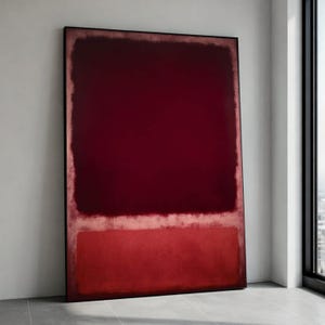 Tela abstrata com campos de cor, arte de parede inspirada em Mark Rothko, tela minimalista moderna, obra de arte em vermelho profundo e bordô, impressão em tela contemporânea.