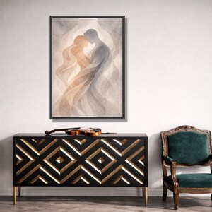 Romantic Silhouette Couple Canvas, Abstract Love Art, Intimate Embrace Wall Decor, Modern Relationship Painting, Soft Canvas Print Art image 4