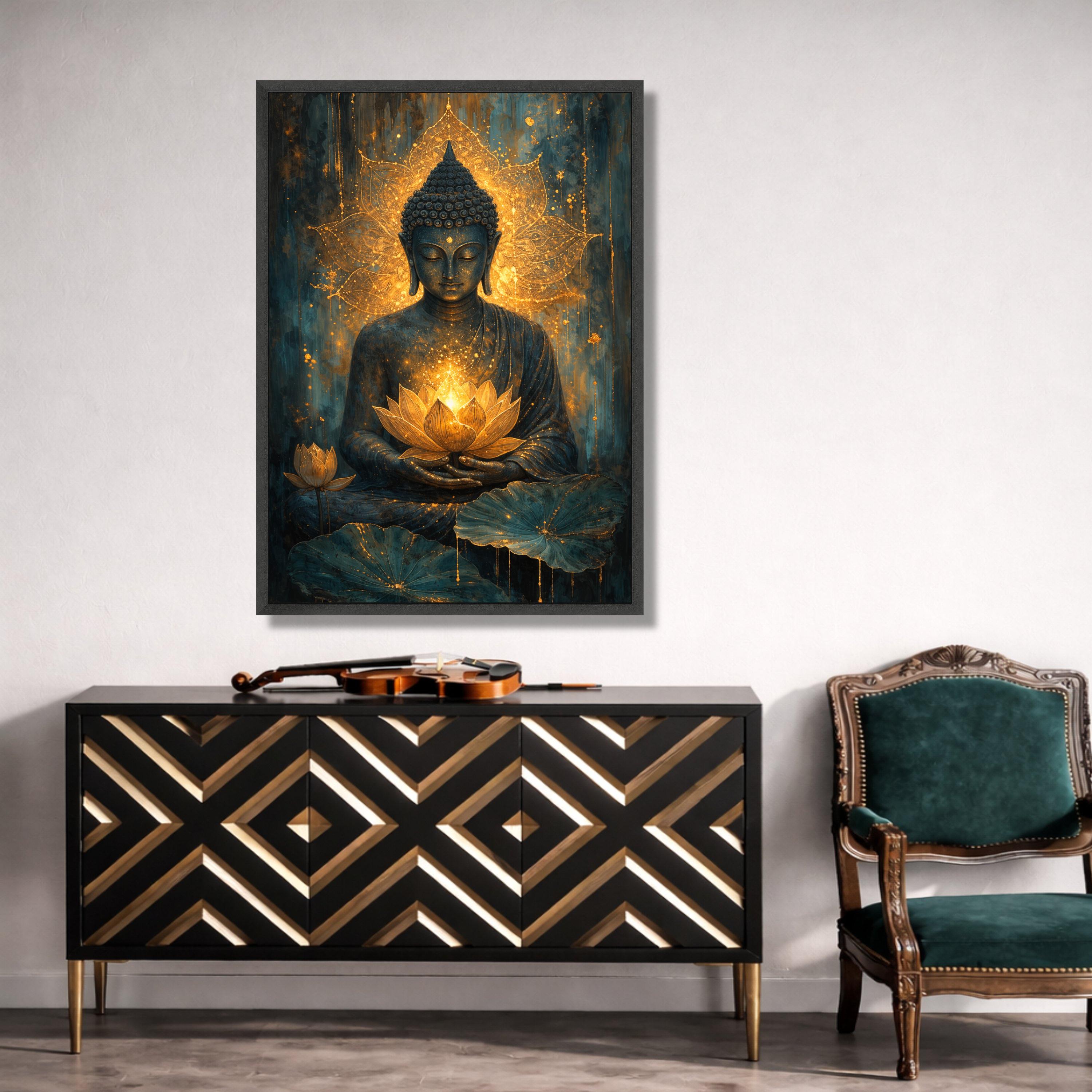 Meditative Buddha With Glowing Lotus Canvas, Spiritual Wall Art, Zen ...