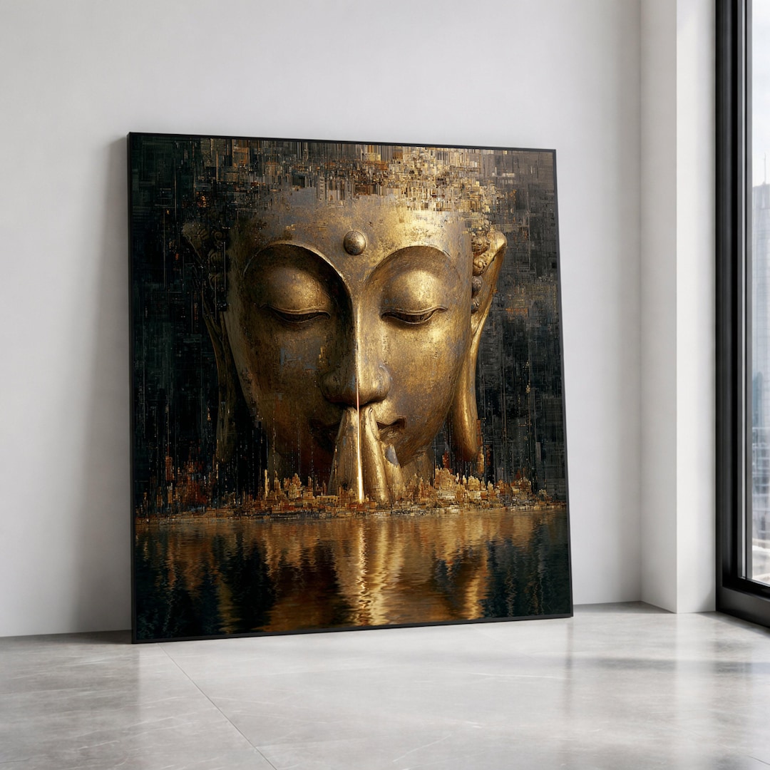 Golden Buddha Face Canvas, Meditation Wall Art, Spiritual Home Decor ...