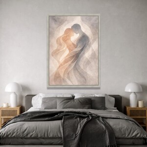 Romantic Silhouette Couple Canvas, Abstract Love Art, Intimate Embrace Wall Decor, Modern Relationship Painting, Soft Canvas Print Art image 5