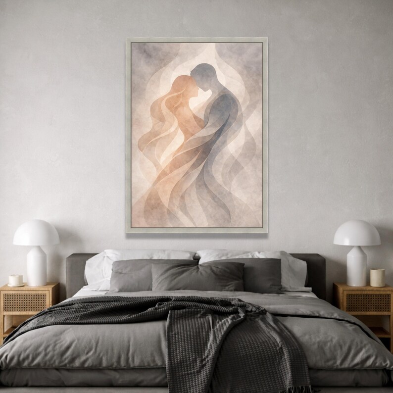 Romantic Silhouette Couple Canvas, Abstract Love Art, Intimate Embrace Wall Decor, Modern Relationship Painting, Soft Canvas Print Art image 5