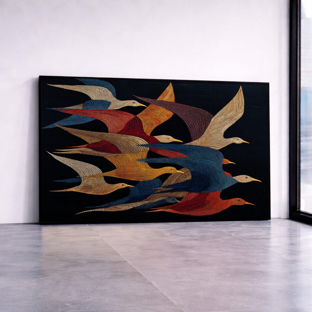 Colorful Birds in Flight Canvas, Abstract Wildlife Wall Art, Modern ...