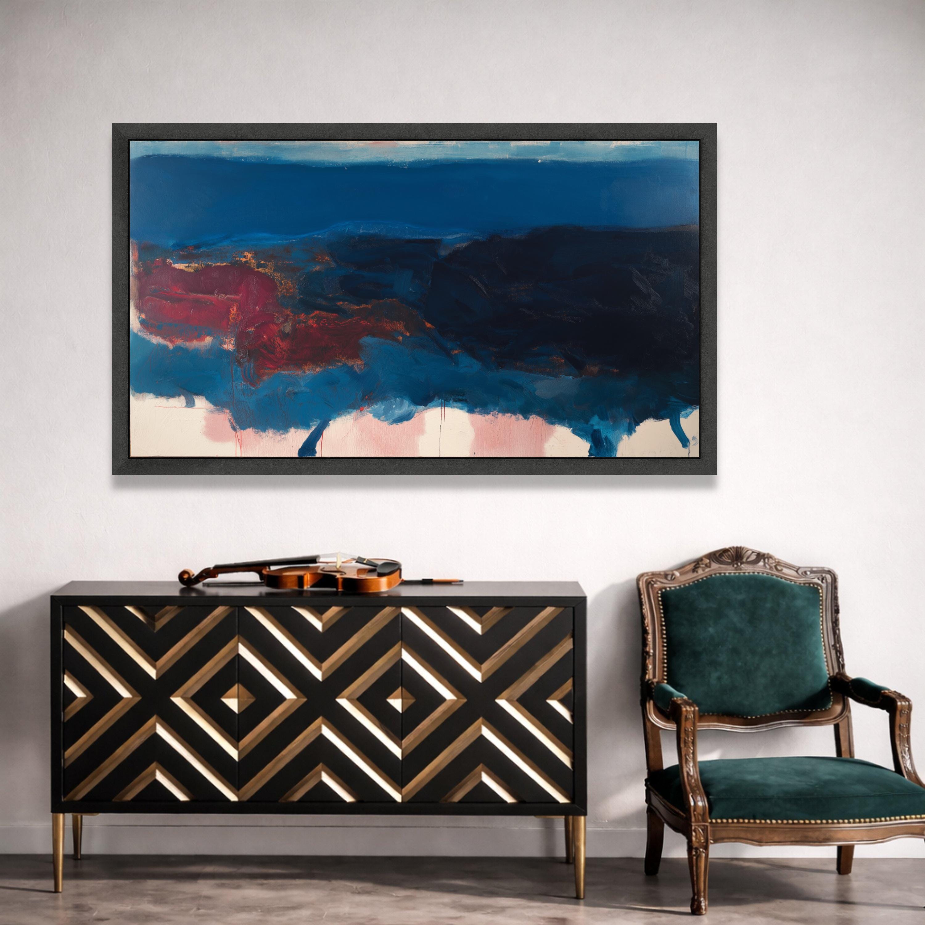 Abstract Blue and Red Landscape Canvas, Modern Expressionism Wall Art ...