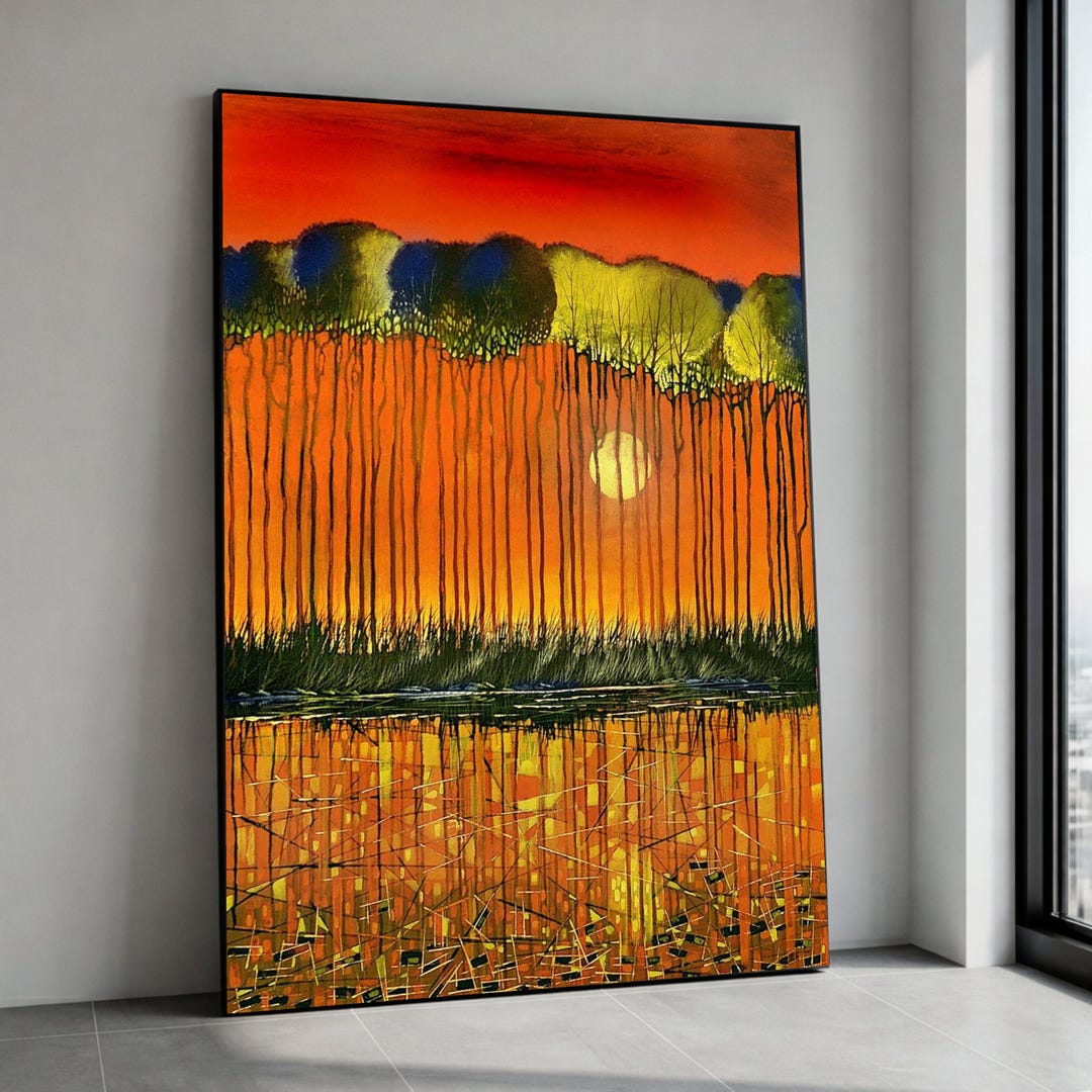 Abstract Sunset Forest Canvas Print, Modern Orange Landscape Wall Art ...