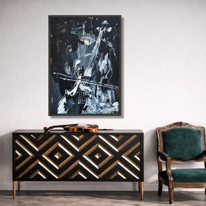 Abstract Violin Canvas Wall Art, Black and White Musical Instrument Painting, Modern Music Decor, Artistic String Canvas Print Art image 4
