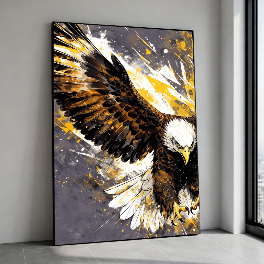 Majestic Bald Eagle Canvas Wall Art, Dynamic Bird of Prey Painting ...